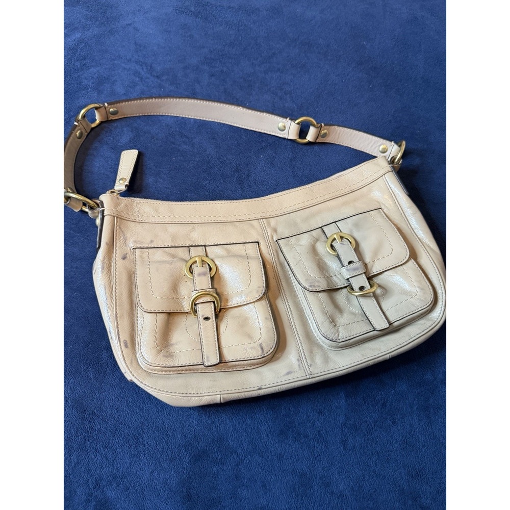 Vintage Coach Legacy Shoulder Bag Ivory Leather Eton Emerald Green Lining